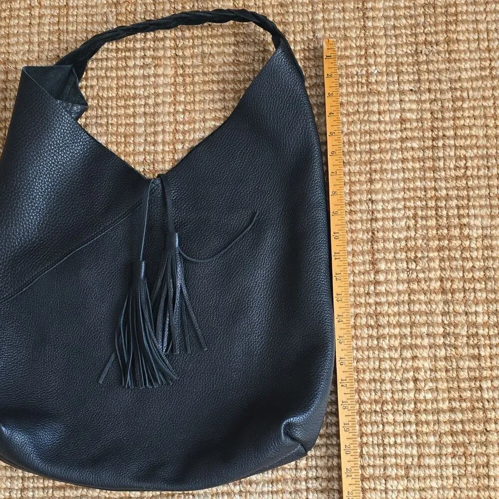 Urban Artisan Black Pebbled Hobo Bag Tassel Accent Magnetic Closure Large